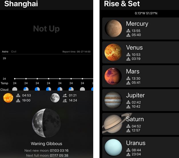 Astroweather: Astronomy Tools for iPhone